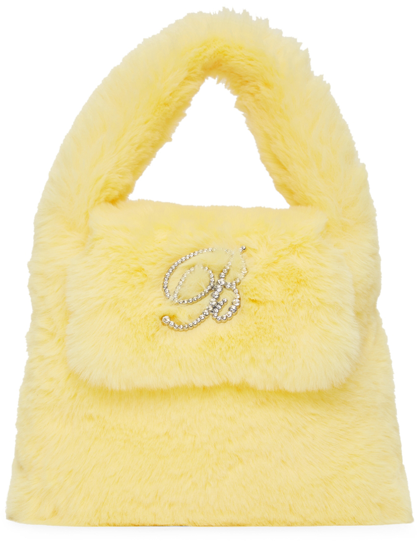 Blumarine: Yellow Eco-Fur Shoulder Bag | SSENSE