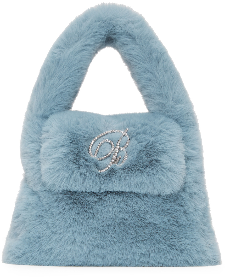 Blumarine: Blue Eco-Fur Shoulder Bag | SSENSE Canada