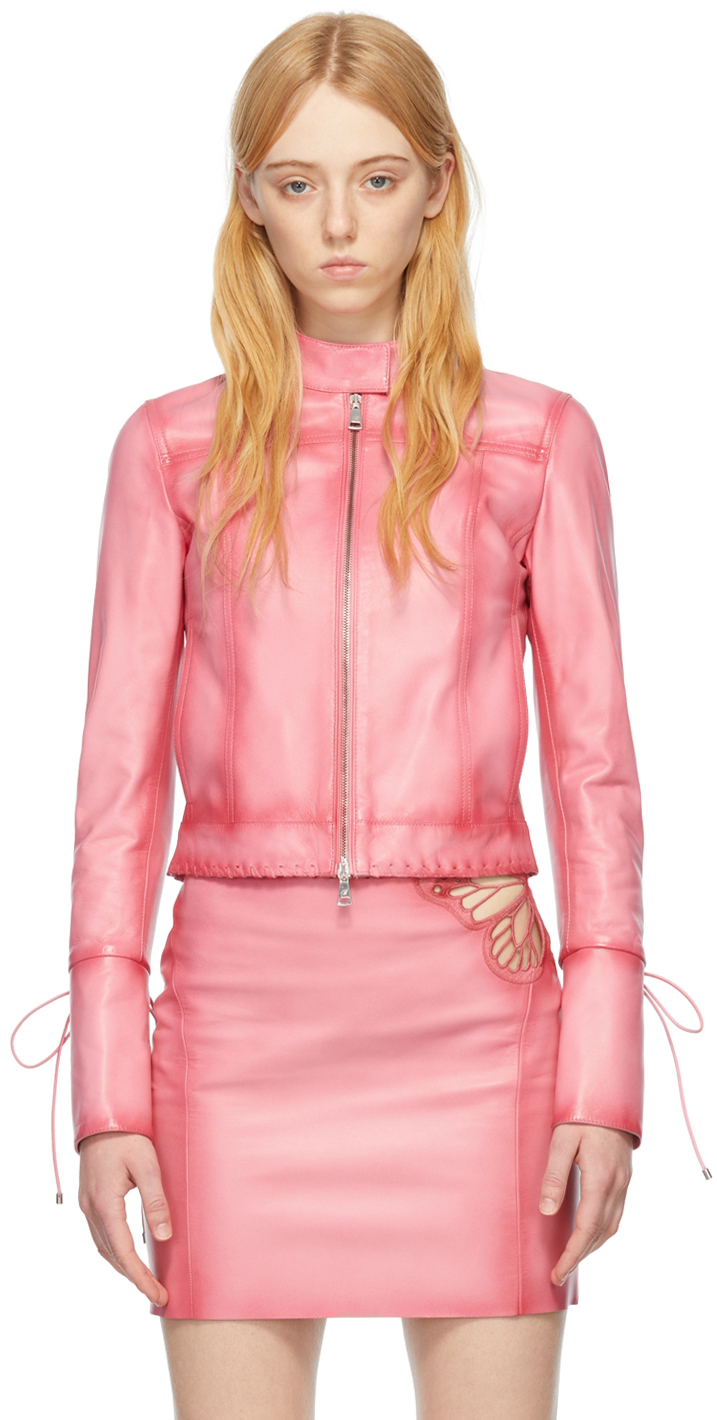 Blumarine Pink Leather Jacket In N0125 Peonia