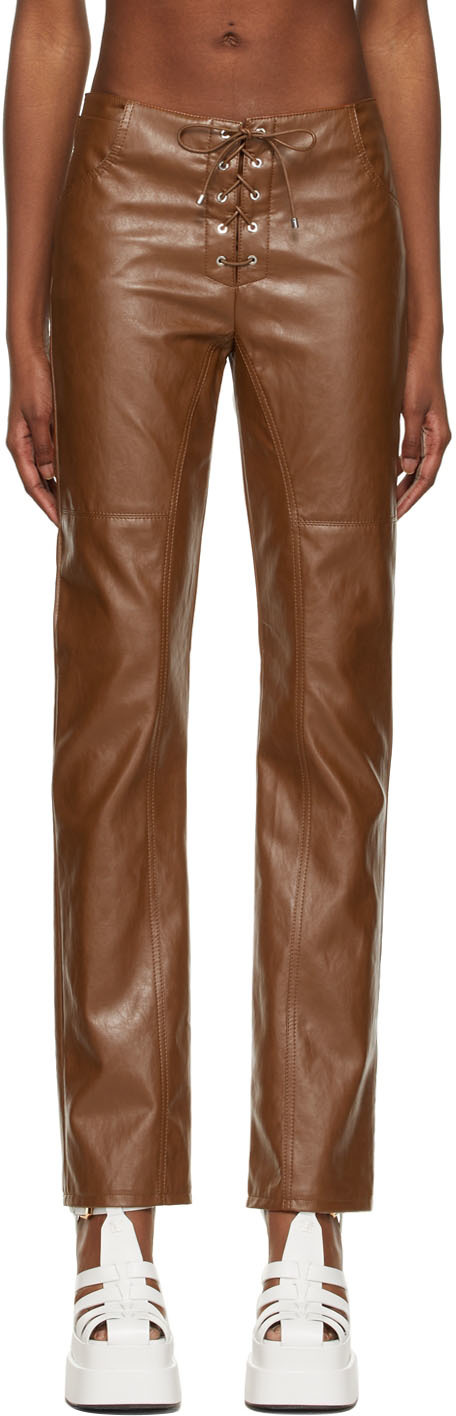 Blumarine Lace-up Faux-leather Trousers 