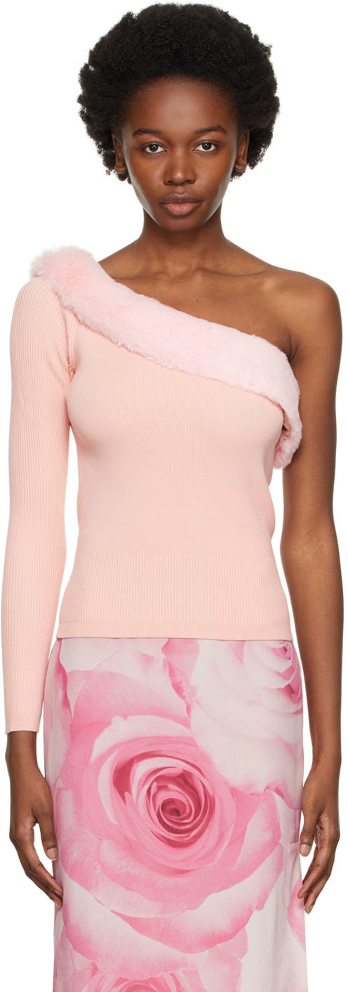 Pink Open Shoulder Sweater