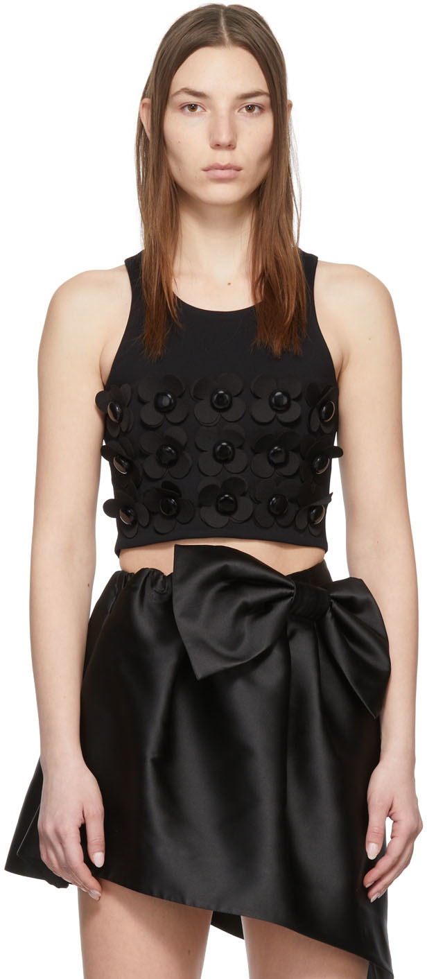 Shushu/Tong: Black Elastic Floral Tank Top | SSENSE Canada