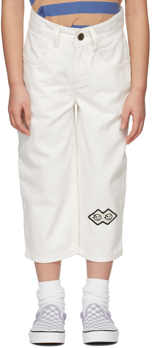 Shop Wynken Kids White Balloon Jeans In Ecru Denim