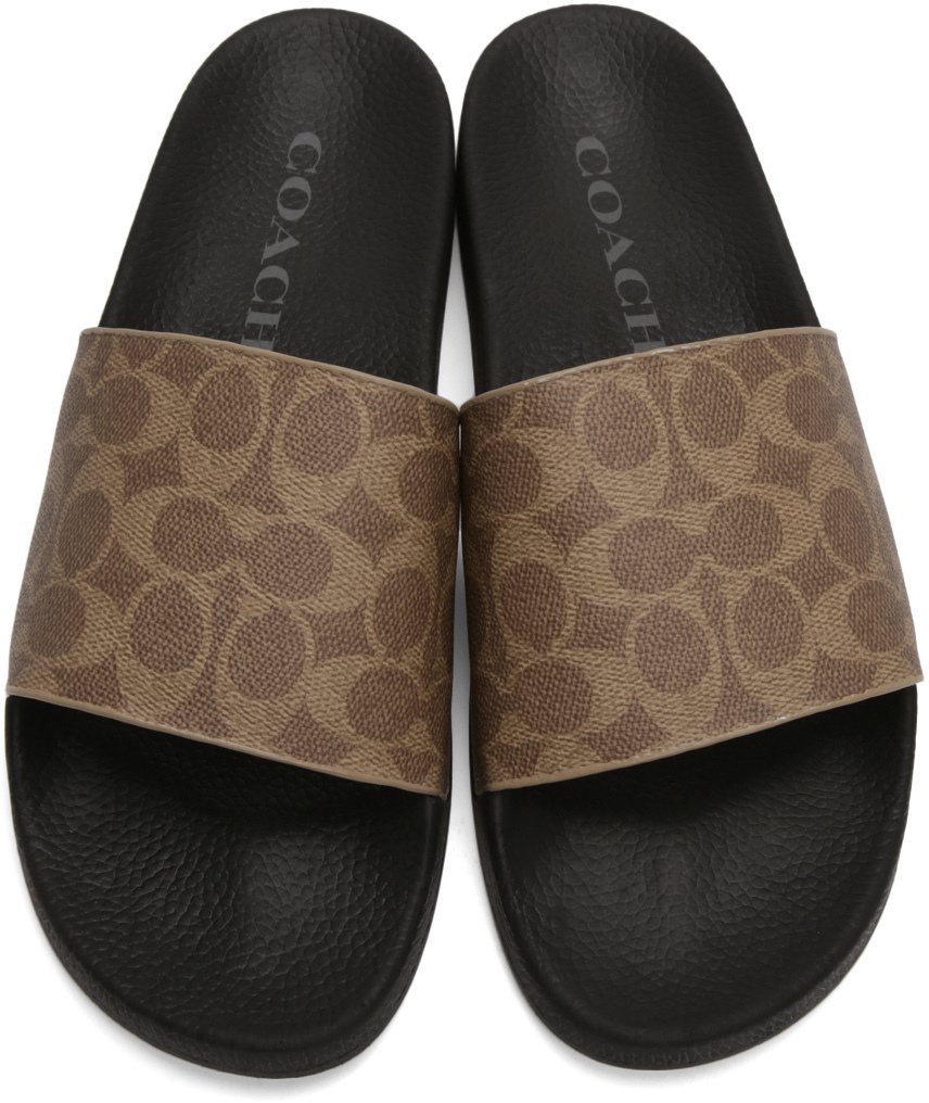 Coach 1941 Black Tan Logo Slide Sandals Smart Closet