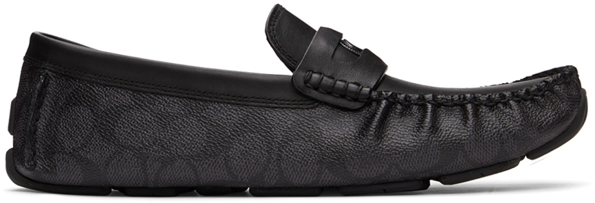 Coach 1941 Black & Grey Leather Coin Driver Loafers