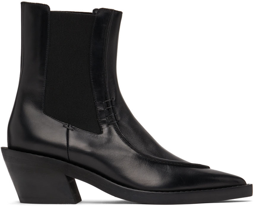 Khaite Black Charleston 60 Leather Ankle Boots