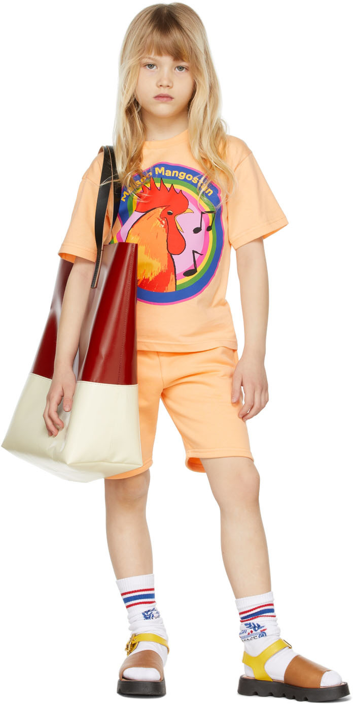Maison Mangostan Kids Orange Rooster T-shirt In Apricot