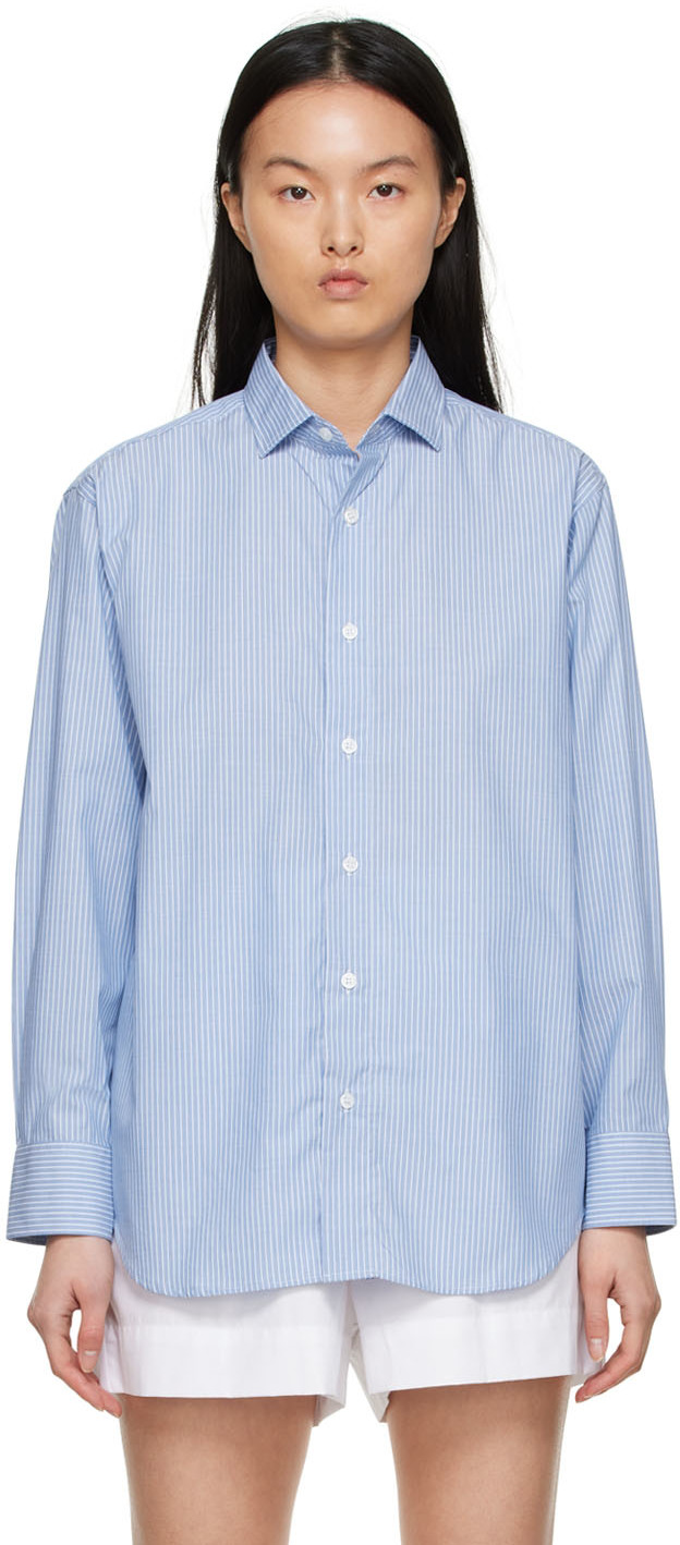 Baserange Blue & White Ole Shirt In Blue With Stripe Pop | ModeSens