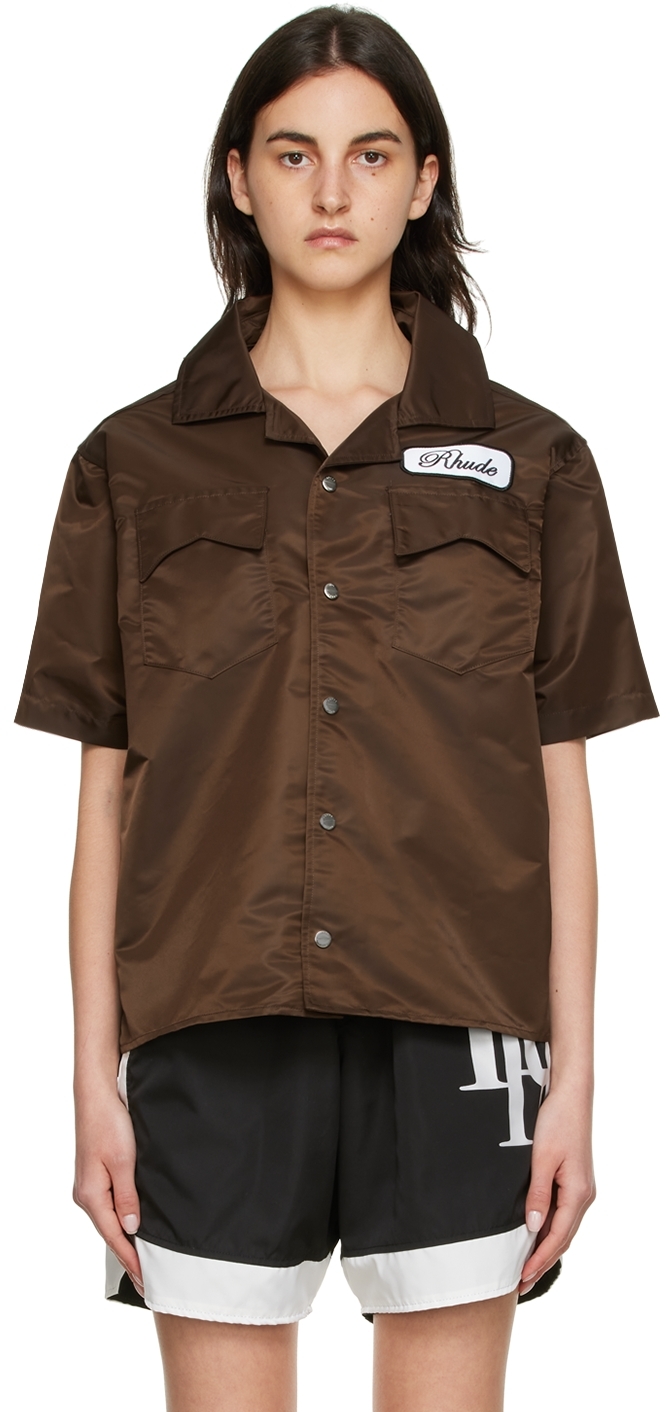 Rhude SSENSE Exclusive Brown Nylon Short Sleeve Shirt
