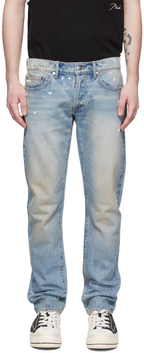 Rhude SSENSE Exclusive Blue Dirty Wash Jeans