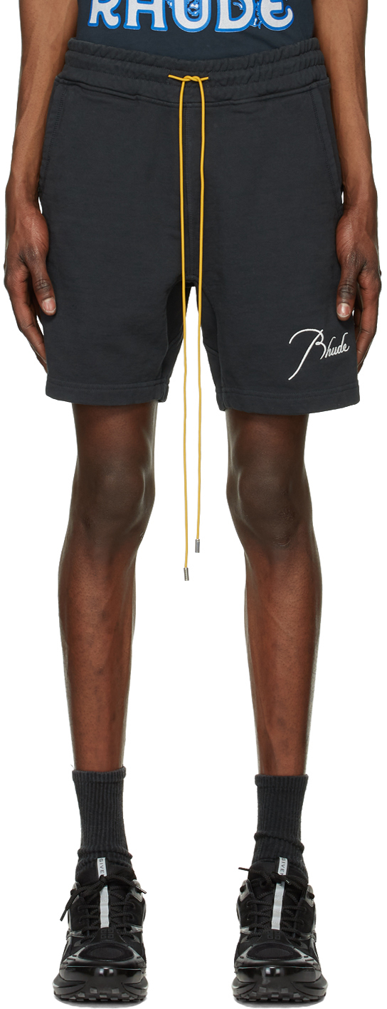 Black Terry Shorts by Rhude on Sale