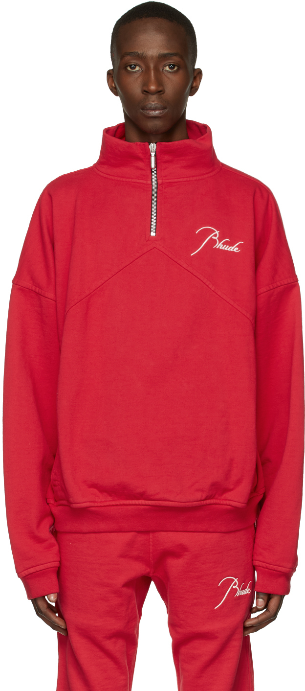 Rhude: Red Quarter Zip Sweater | SSENSE