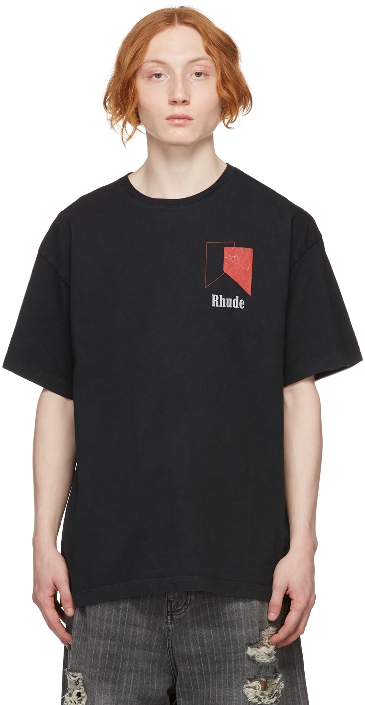 Black Track Logo T-Shirt by Rhude on Sale