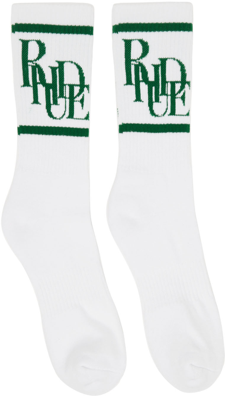 Rhude White & Green Scramble Logo Socks