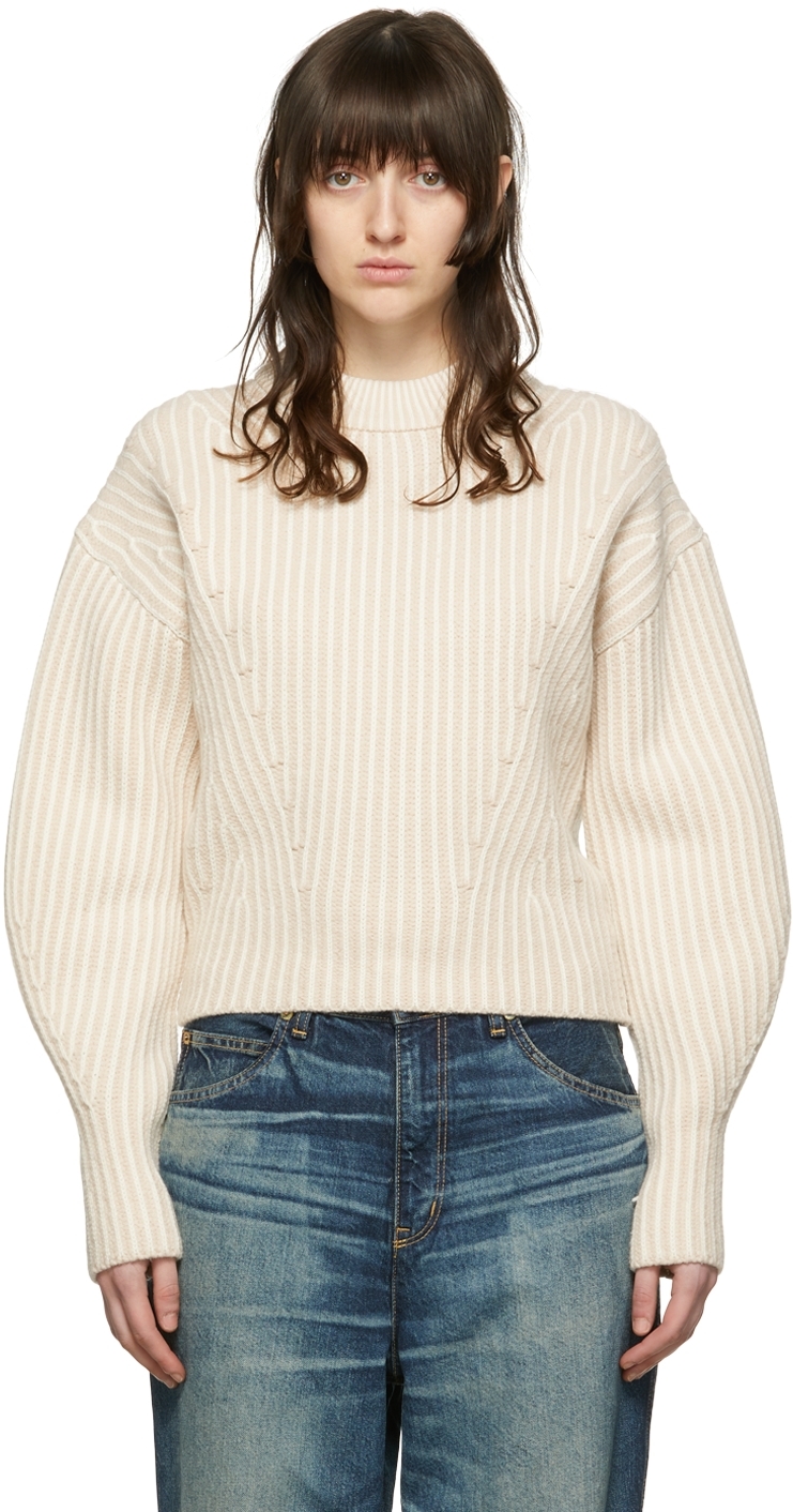 White & Beige Merino Wool Sweater