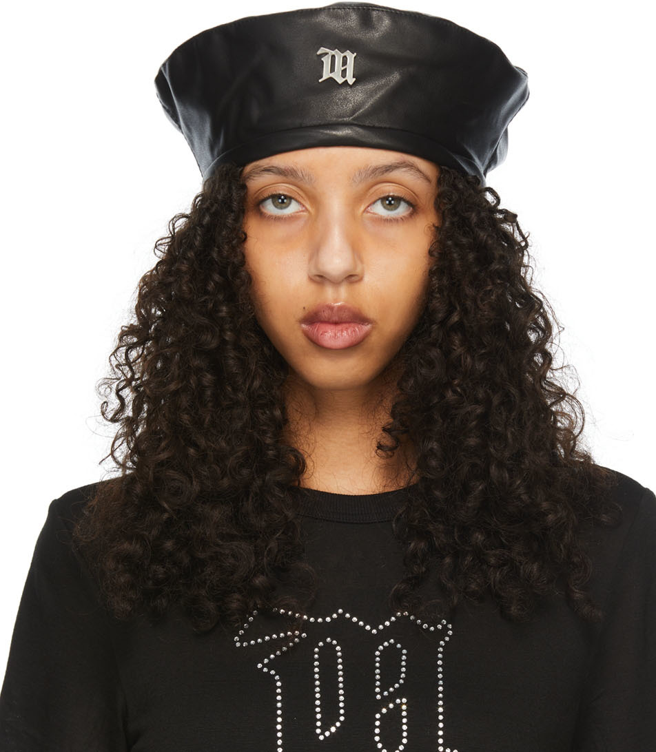 Black Vegan Leather Beret by MISBHV on Sale