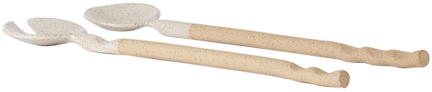 Sin Off-white Dash Serving Spoon Set In Spec White
