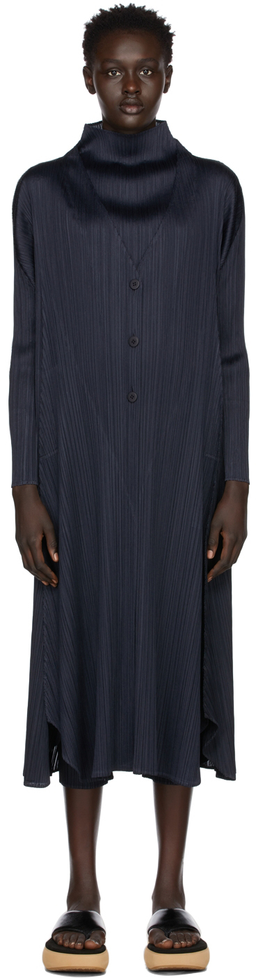 Pleats Please Issey Miyake: Navy Monthly Colors November Coat