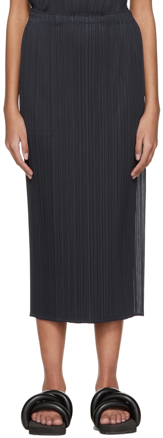 Navy Monthly Colors March Midi Skirt by Pleats Please Issey Miyake on Sale