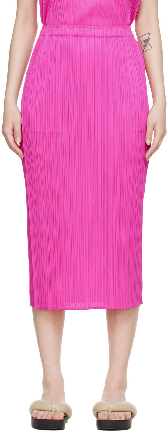 Pleats Please Issey Miyake Pink Polyester Midi Skirt | Smart Closet