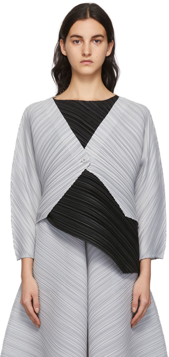 Pleats Please Issey Miyake: Grey Wrapping Cardigan | SSENSE