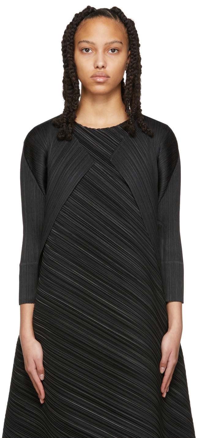 Pleats Please Issey Miyake Black Monthly Colors February Cardigan