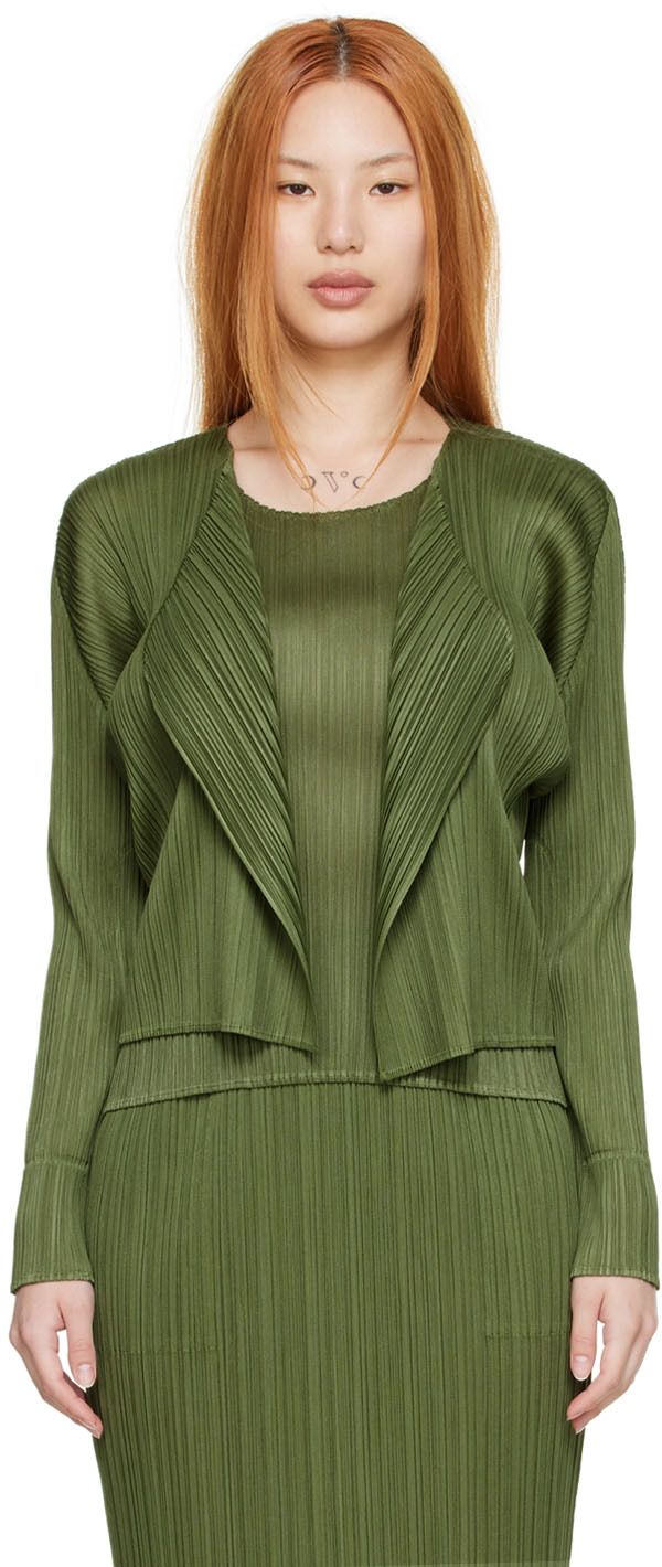 Pleats Please Issey Miyake: Khaki Polyester Cardigan | SSENSE Canada