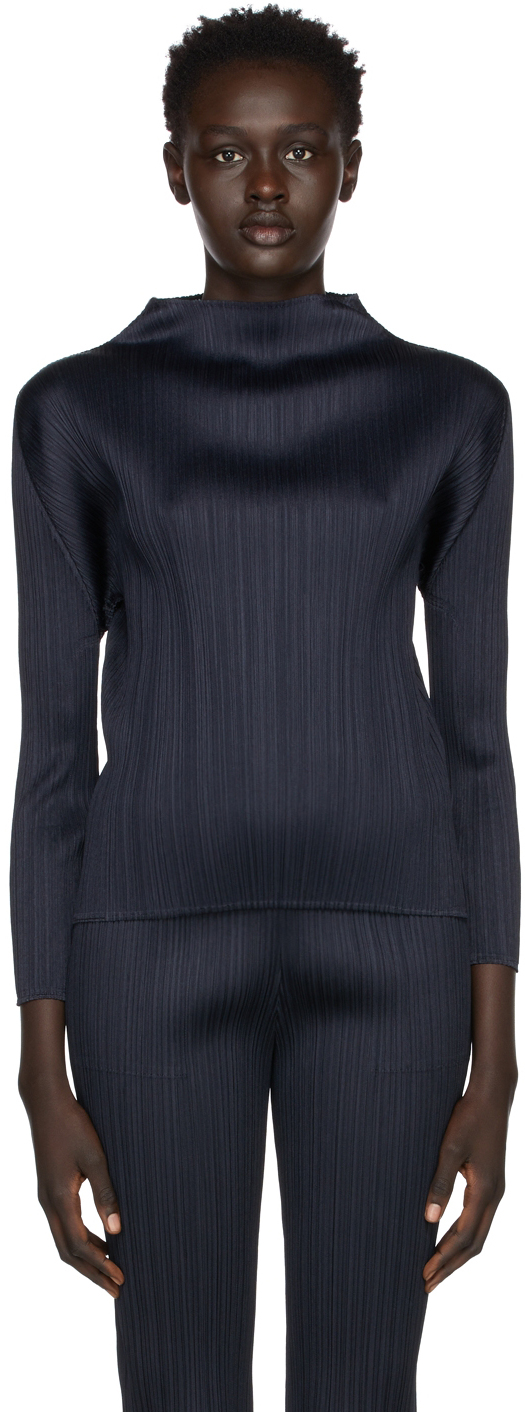 Pleats Please Issey Miyake Navy Monthly Colors November Turtleneck