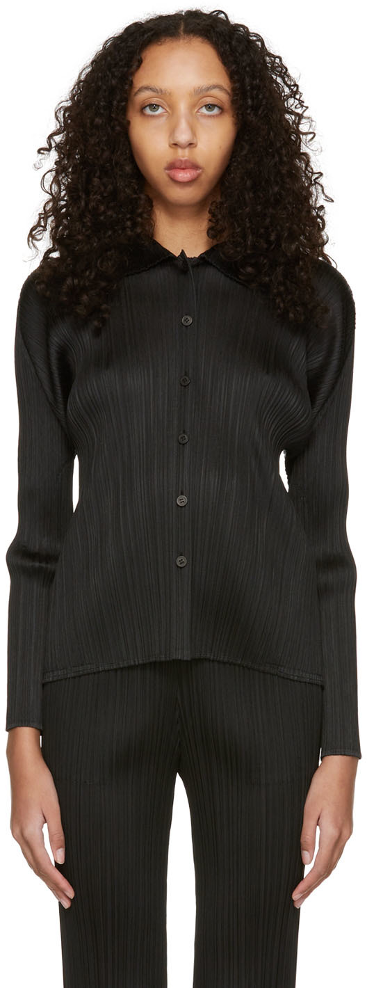 Black Basics Shirt by Pleats Please Issey Miyake on Sale