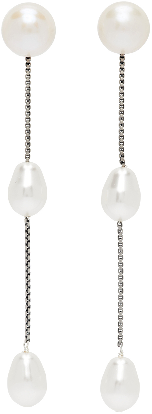 Sophie Buhai: Silver Small Pearl Drop Earrings | SSENSE Canada