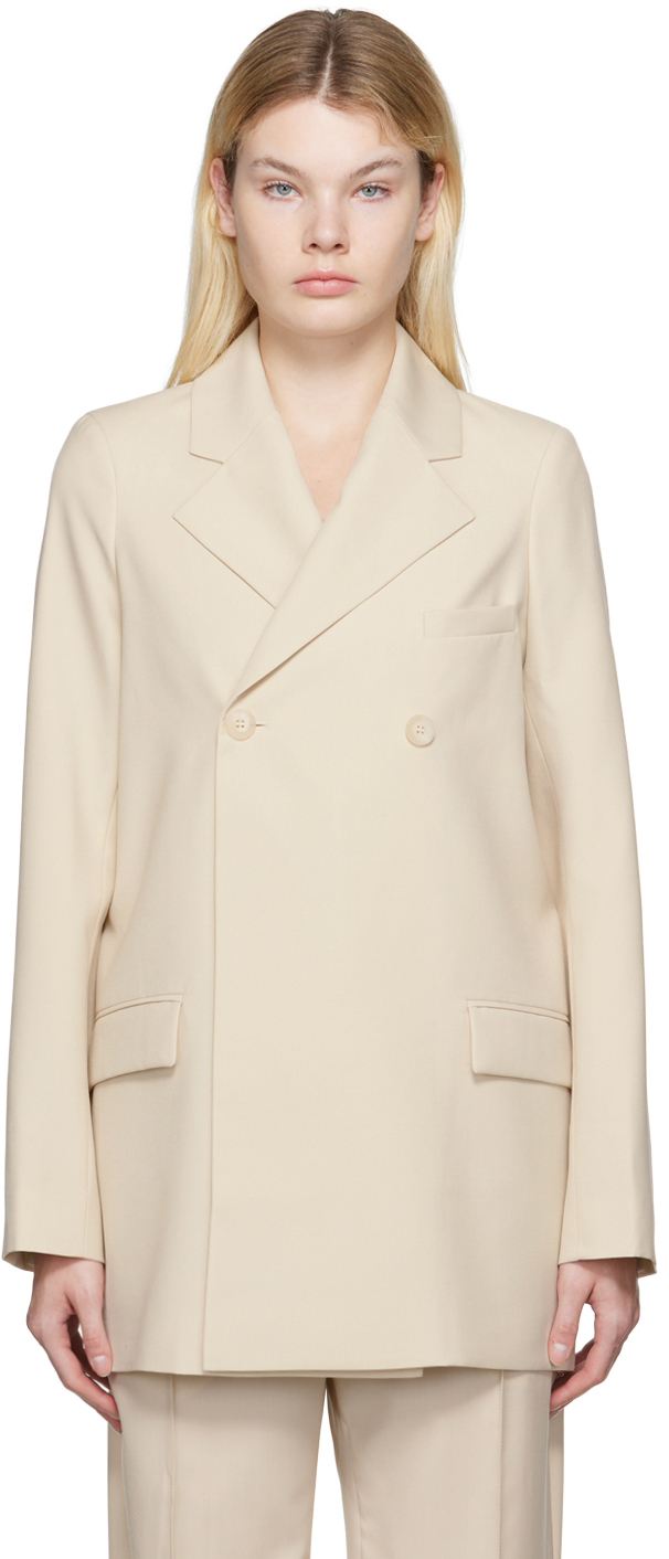 Beige Padded Shoulder Blazer