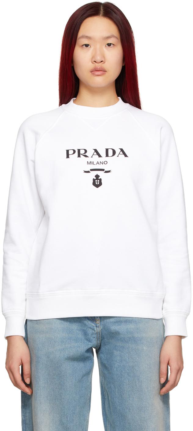 Prada: White Embroidered Sweatshirt | SSENSE Canada