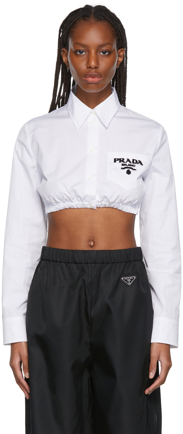 Prada: White Poplin Cropped Shirt | SSENSE Canada