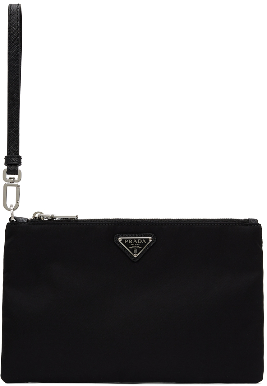 Prada: Black Re-Nylon & Saffiano Pouch | SSENSE