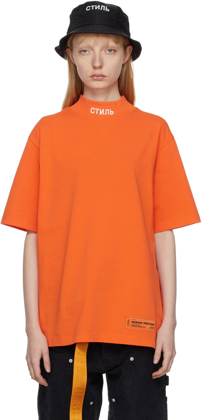 Heron Preston: Orange Logo T-Shirt | SSENSE