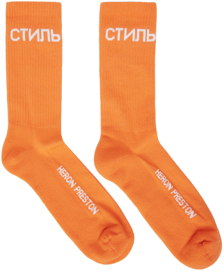 Heron Preston Orange & White Logo Long Socks
