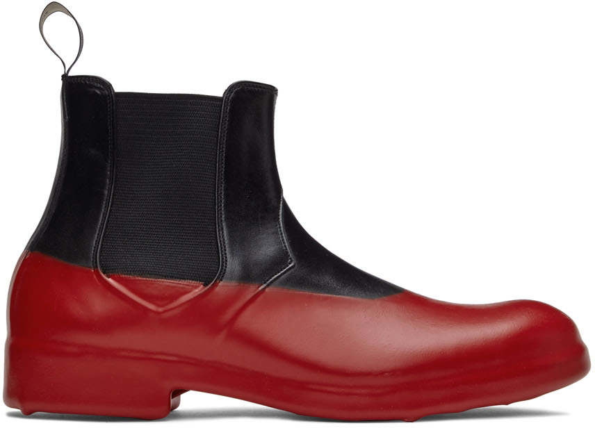 Black & Red Rubber Dip Chelsea Boots