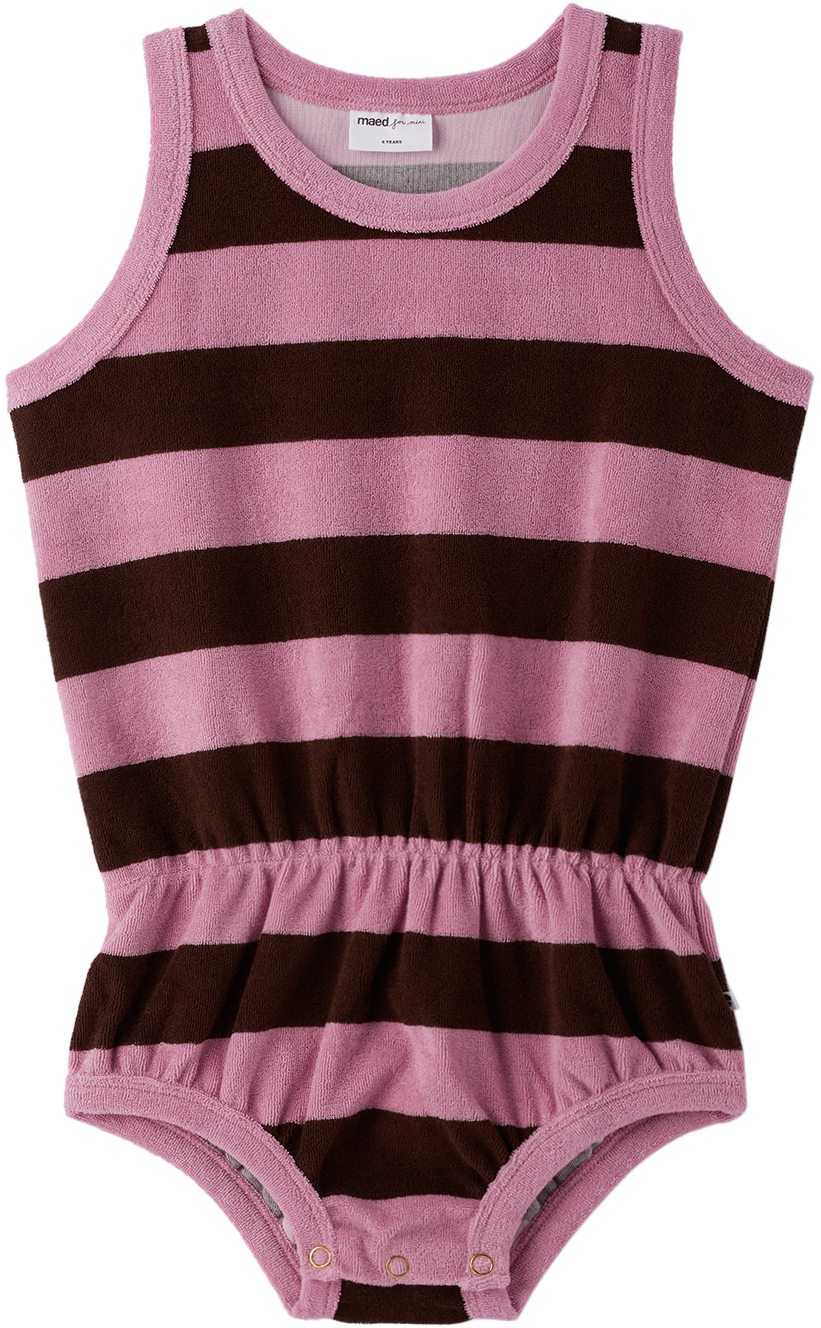 Maed For Mini Kids Pink & Purple Cuddly Cuscus Bodysuit In Pink/purple Stripes