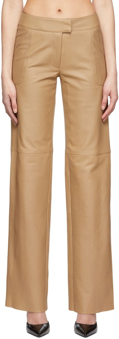 Vaillant Studio Brown Leather Trousers In Tabacco Brown