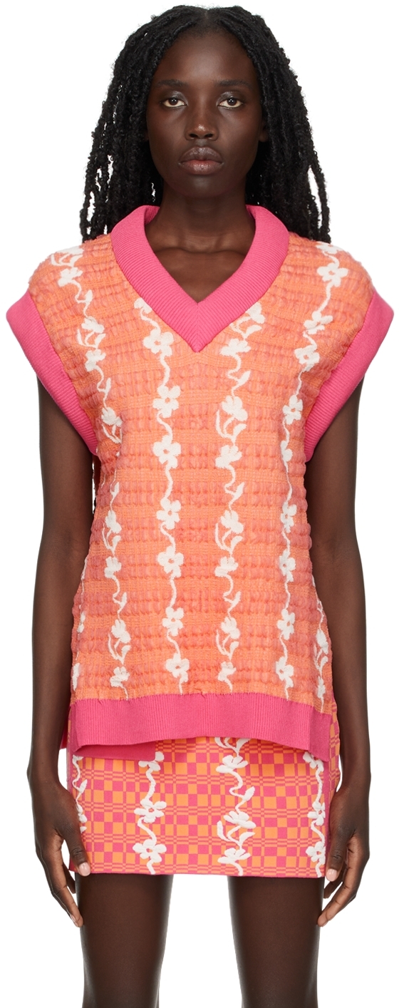 Pink & Orange Eco Gerry Oversized Floral Stitch Sweater Vest