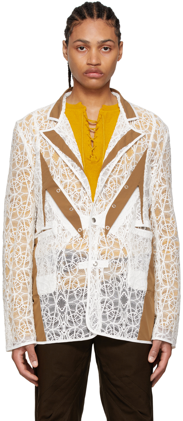 Kiko Kostadinov Off-white & Brown Balla Blazer In White / Sep | ModeSens