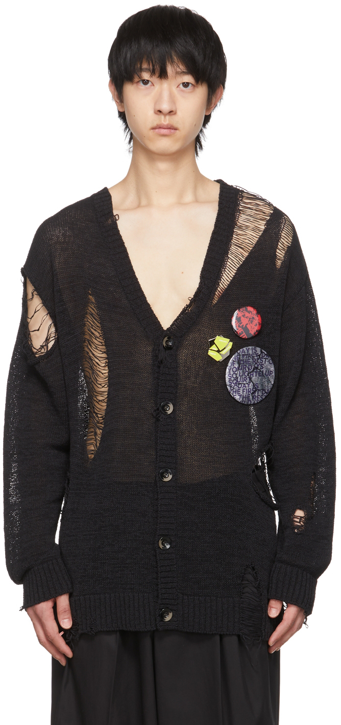 Yuki Hashimoto: Black Aged Cardigan | SSENSE