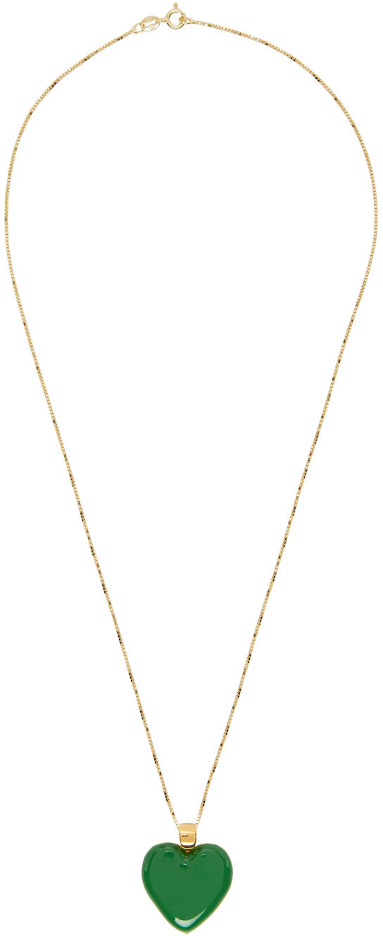 VEERT Gold & Green Enamel Heart Pendant Necklace SSENSE