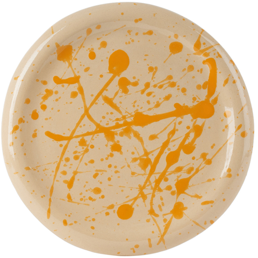 Bombac Off-white & Orange Splatter Plate In Transparent With Ora