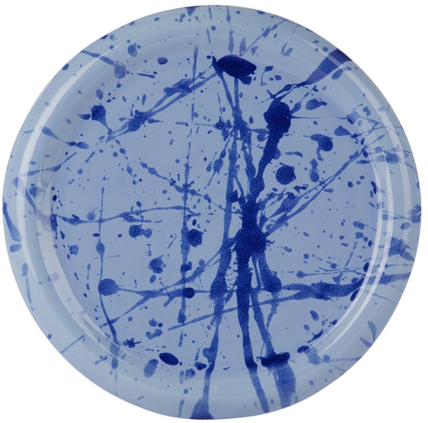Bombac Blue Splatter Plate In Dove With Blue Splat