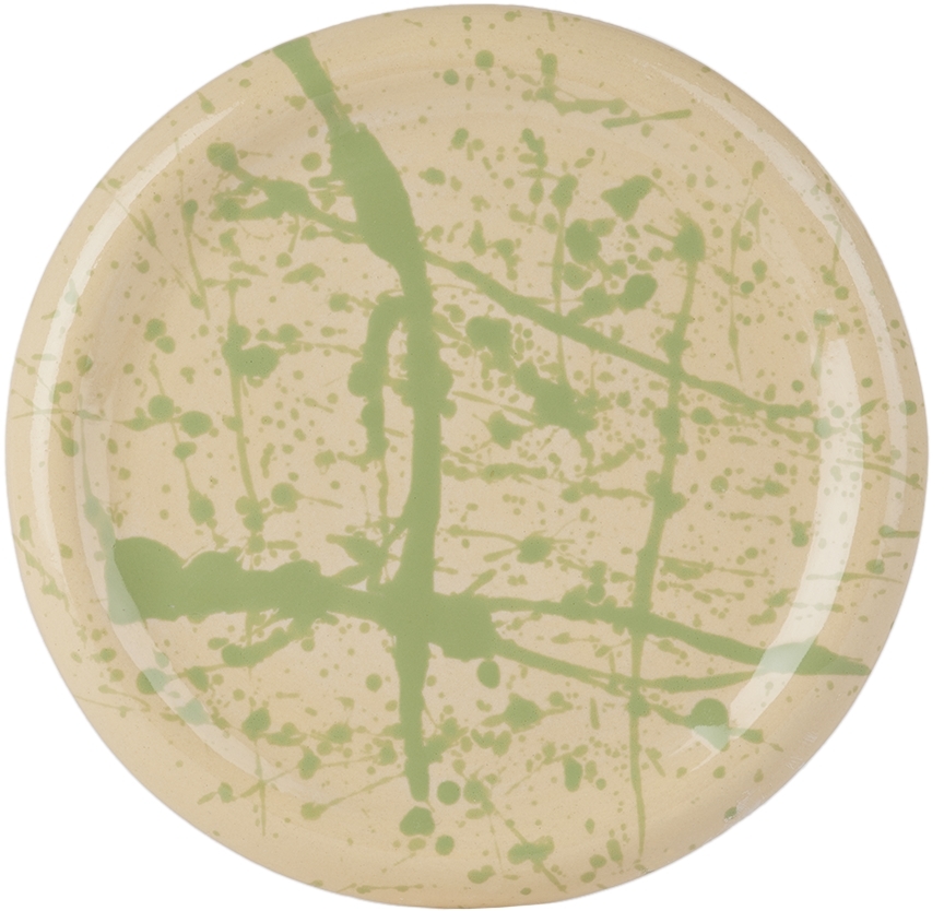 Bombac Off-white & Green Splatter Plate In Tran+creamgreensplat