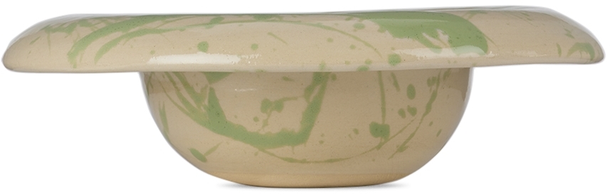 Bombac Off-white & Green Splatter Big Bowl In Tran+creamgreensplat
