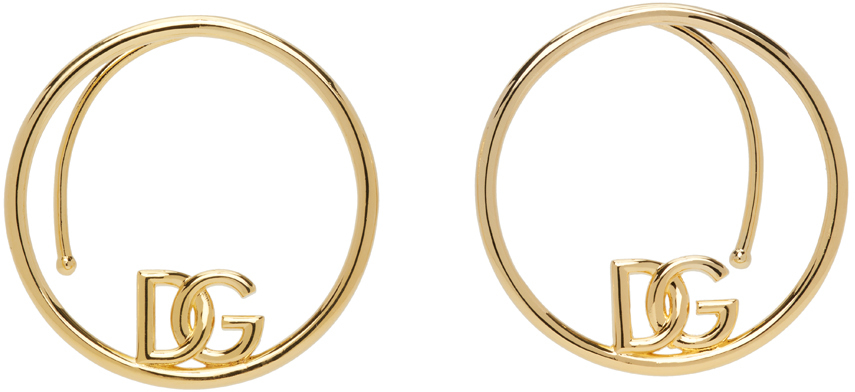 Gold Logo Hoop Ear Cuffs by Dolce & Gabbana on Sale