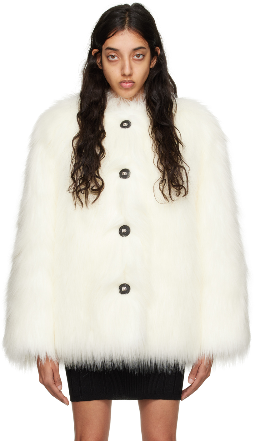Dolce & Gabbana: Off-White Padded Faux-Fur Jacket | SSENSE Canada