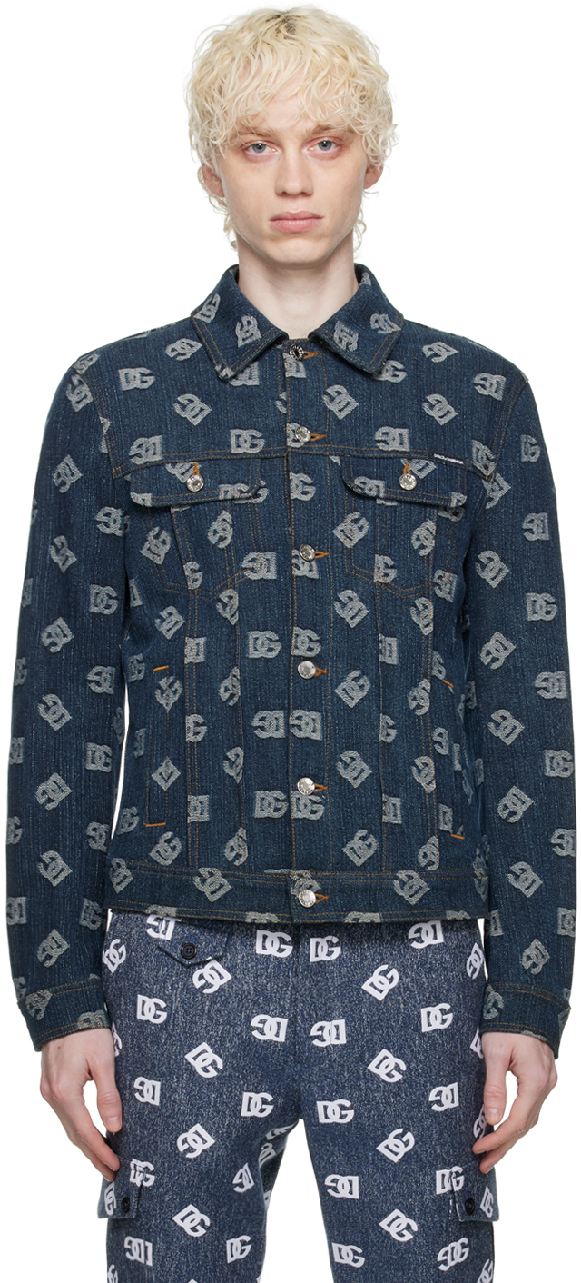 Dolce & Gabbana: Blue Jacquard Denim Jacket | SSENSE